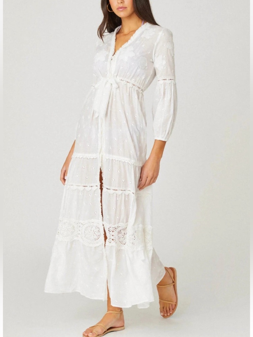 Shoshanna Santorini Eyelet Tiered Maxi Dress 100% Cotton